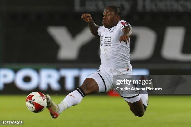 Michael Obafemi of Swansea City in action during the Emirates FA Cup Third Round match between Swansea City and Southampton at the Swansea.com...