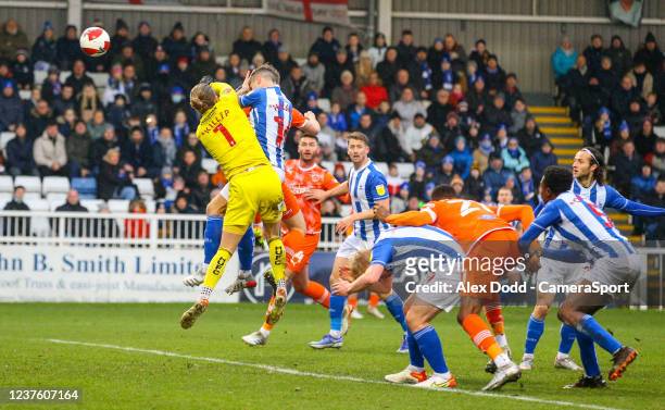 The headed goal from Blackpool's Callum Connolly is ruled out for a foul on Hartlepool United's Mark Cullen during the Emirates FA Cup Third Round...