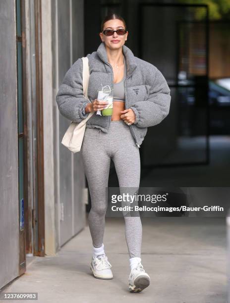 Hailey Bieber is seen on January 08, 2022 in Los Angeles, California.