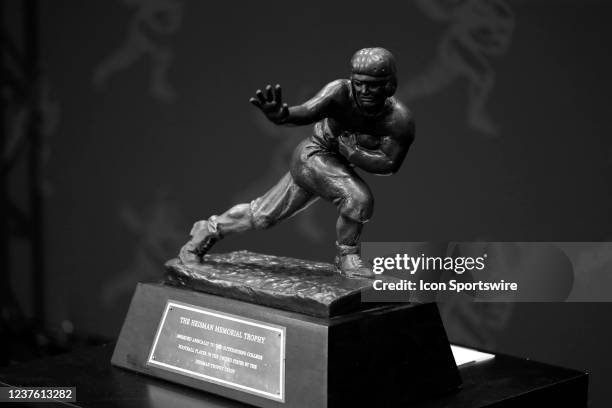 The Heisman Trophy on display in downtown Indianapolis for the 2022 NCAA Men's College Football National Championship Game as seen on January 8, 2022...