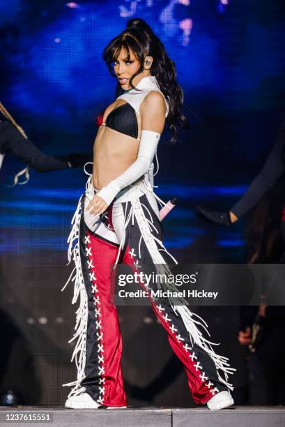 Doja Cat performs during the 2022 College Football Playoff Concert Series at Monument Circle on January 8, 2022 in Indianapolis, Indiana.