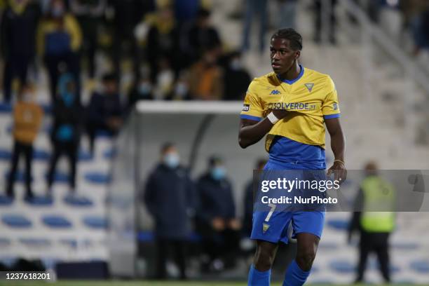 Chiquinho forward of GD Estoril Praia reacts during the Liga Bwin match between Estoril de Praia and FC Porto at Estadio Antonio Coimbra da Mota on...