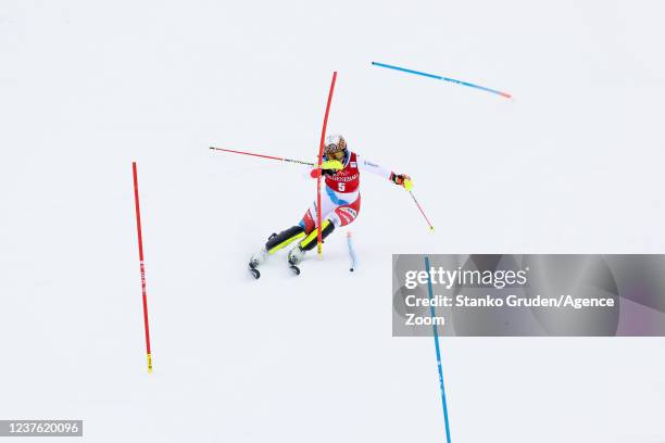 Wendy Holdener of Team Switzerland competes during the Audi FIS Alpine Ski World Cup Women's Slalom on January 9, 2022 in Kranjska Gora Slovenia.