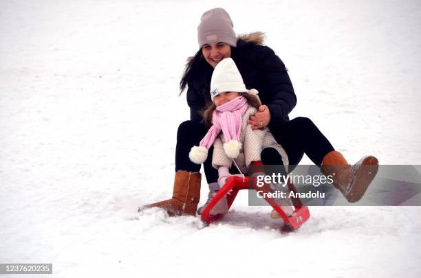 From the ski center established in Guzeltepe village, in Turkiye's Mus on January 09, 2022. The ski center started to host ski lovers after a...