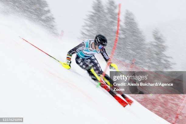 Oskari Sulkakoski of Team Finland competes during the Audi FIS Alpine Ski World Cup Men's Slalom on January 9, 2022 in Adelboden Switzerland.