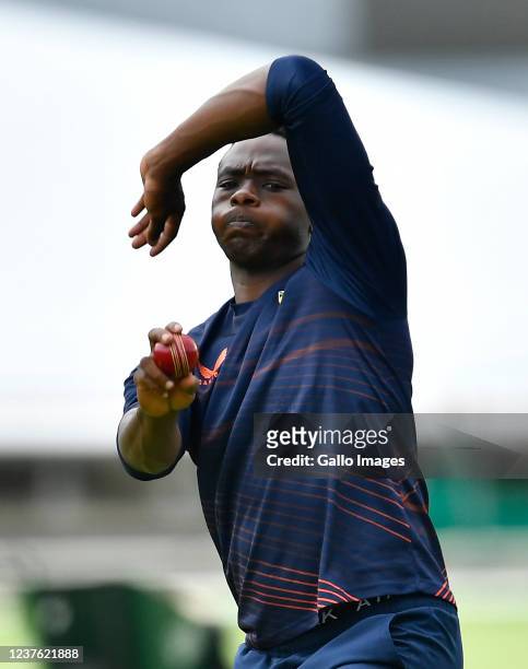 Kagiso Rabada of South Africa during the South African national cricket team training session at Six Gun Grill Newlands on January 09, 2022 in Cape...