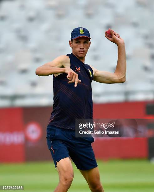 Marco Jansen of South Africa during the South African national cricket team training session at Six Gun Grill Newlands on January 09, 2022 in Cape...