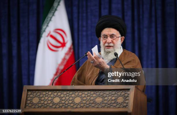 Iranian Supreme Leader Ali Khamenei attends a meeting in Qom via video conference, from Tehran, Iran on January 09, 2021.