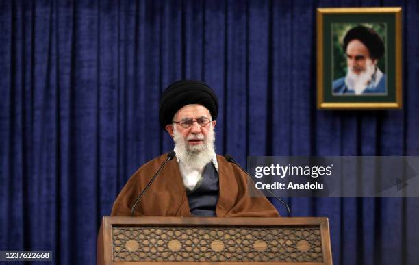 Iranian Supreme Leader Ali Khamenei attends a meeting in Qom via video conference, from Tehran, Iran on January 09, 2021.