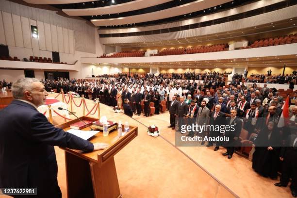 Mahmoud Dawud al-Mashhadani, former Iraqi Parliament Speaker makes a speech during the plenary session of Iraqâs new parliament, on January 09, 2022...