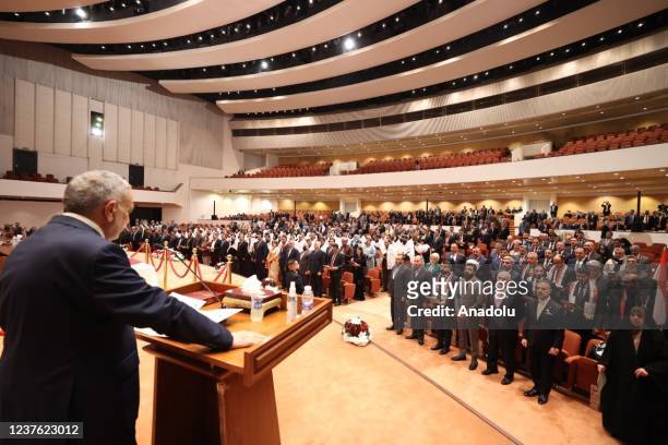 Mahmoud Dawud al-Mashhadani, former Iraqi Parliament Speaker makes a speech during the plenary session of Iraqâs new parliament, on January 09, 2022...