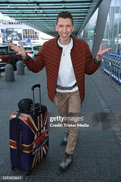 Manuel Flickinger leaves to South Africa for german RTL tv show Ich bin ein Star - holt mich hier raus! at Frankfurt International airport on January...