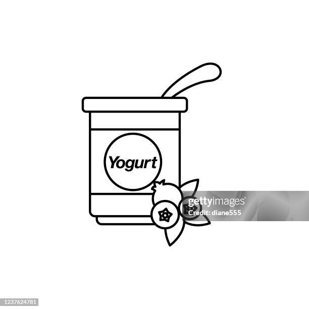 yogurt breakfast icon in thin line style - yogurt container stock illustrations