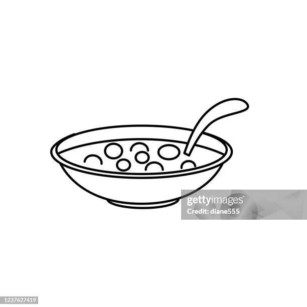 cereal breakfast icon in thin line style - cereal bowl stock illustrations