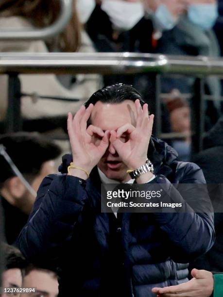 Coach Unai Emery of Villarreal during the La Liga Santander match between Villarreal v Atletico Madrid at the Estadio de la Ceramica on January 9,...