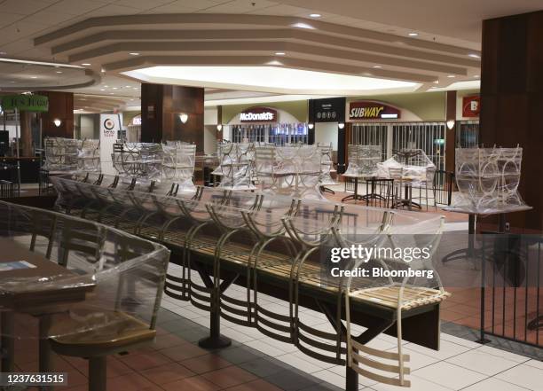 The food court inside a closed mall in Montreal, Quebec, Canada, on Sunday, Jan. 9, 2022. Quebec Premier Francois Legault announced that the...