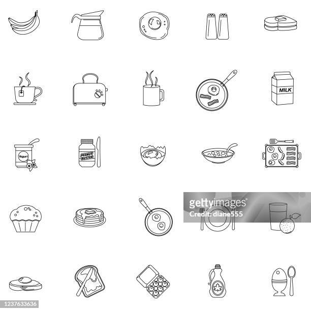 breakfast icons in thin line style - fruit pot stock illustrations