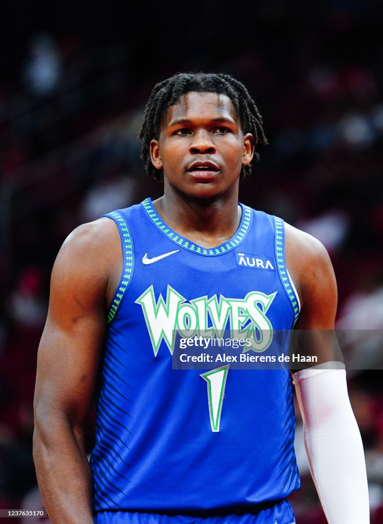 Edwards Wolves Anthony Edwards of the Minnesota Timberwolves looks on during the ...