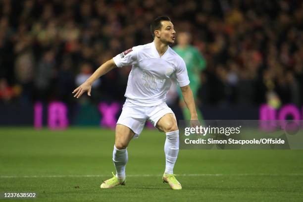 Cedric Soares of Arsenal in action during the Emirates FA Cup Third Round match between Nottingham Forest and Arsenal at City Ground on January 9,...