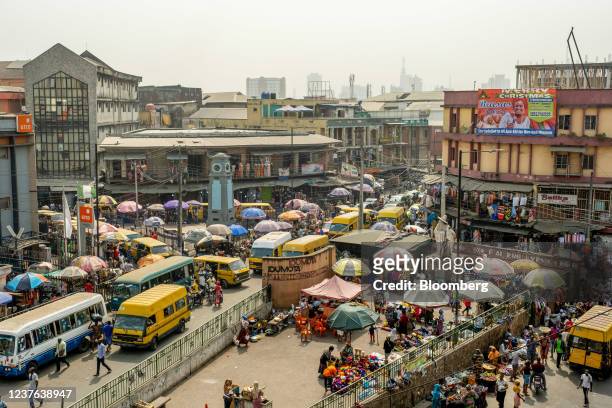 Taxi vans on Nnamdi Azikwe Street by Idumota market in Lagos, Nigeria, on Thursday, Jan. 6, 2022. Nigerias Lagos state government plans to build new...