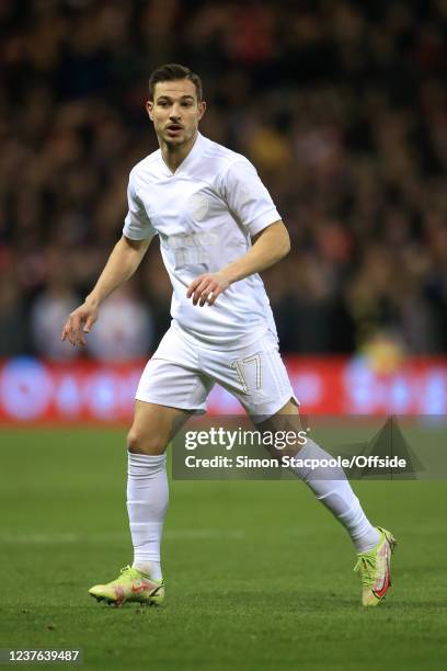 Cedric Soares of Arsenal looks on during the Emirates FA Cup Third Round match between Nottingham Forest and Arsenal at City Ground on January 9,...