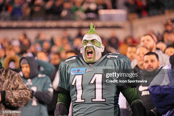 Philadelphia Eagles super fan celebrates during the game between the Dallas Cowboys and the Philadelphia Eagles on January 8, 2022 at Lincoln...