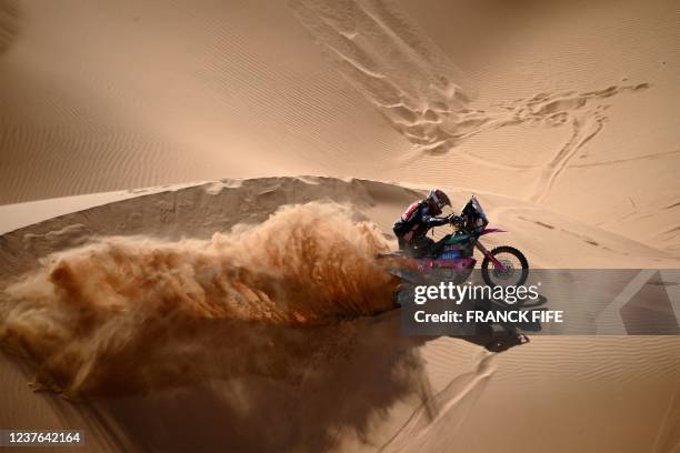 Italy's Tiziano Interno competes during the Stage 8 of the Dakar Rally 2022 between al-Dawadimi and Wadi Ad-Dawasir in Saudi Arabia, on January 10,...