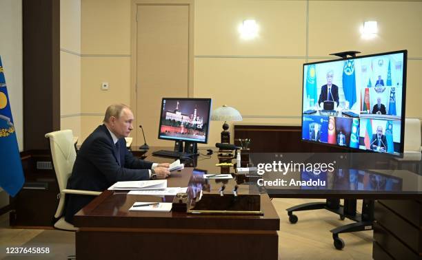 The Extraordinary online meeting of Collective Security Treaty Organization held regarding the unrest in Kazakhstan, on January 10, 2022 in Moscow,...