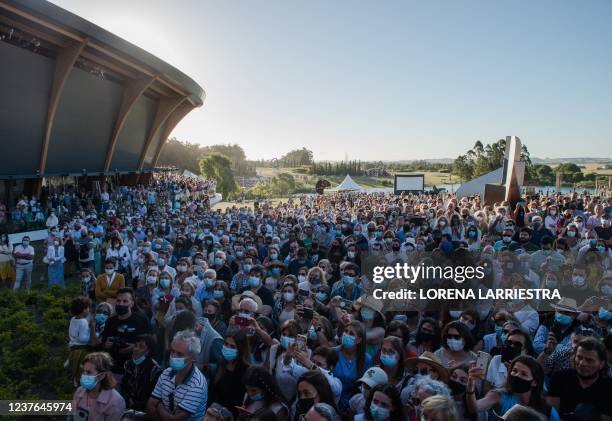 People attend the inauguration of the Atchugarry Museum of Contemporary Art at the Pablo Atchugarry Foundation sculpture park in Manatiales,...