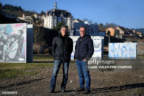 Union delegate and former employee of the SAM foundry David Gistau and his father Pierre Gistau, a retired steelmaker, pose at the former site of the...