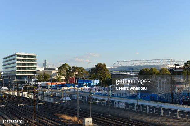 View from Tennis Australia center at Melbourne Olympic Park as qualifying rounds of Australian Open Tennis Tournament continue in Melbourne,...