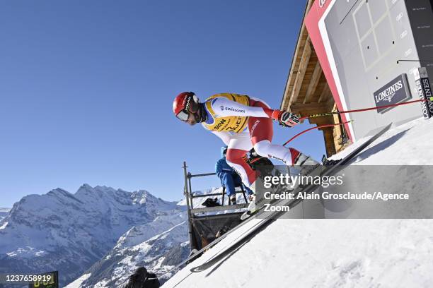 Beat Feuz of Team Switzerland takes 2nd place during the Audi FIS Alpine Ski World Cup Men's Downhill Training on January 11, 2022 in Wengen...