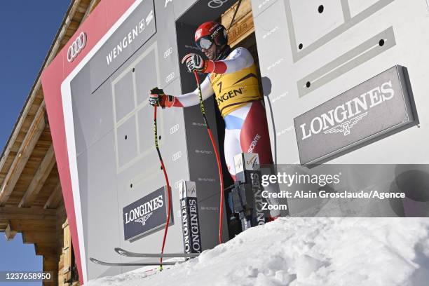 Beat Feuz of Team Switzerland takes 2nd place during the Audi FIS Alpine Ski World Cup Men's Downhill Training on January 11, 2022 in Wengen...