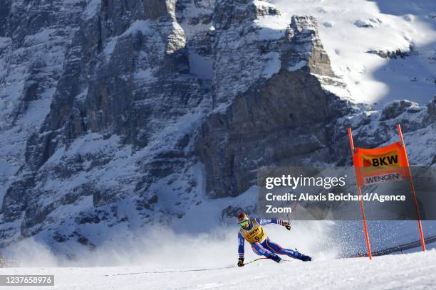 Matthieu Bailet of Team France in action during the Audi FIS Alpine Ski World Cup Men's Downhill Training on January 11, 2022 in Wengen Switzerland.