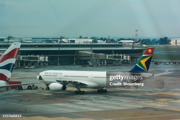 South African Airways passenger aircraft at O.R. Tambo International Airport in Johannesburg, South Africa, on Tuesday, Jan. 11, 2022. European Union...