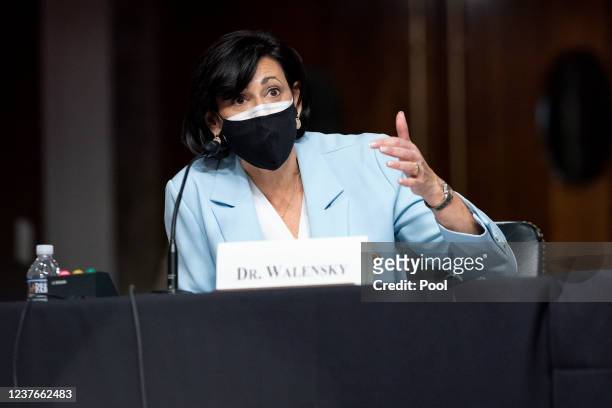 Dr. Rochelle Walensky, Director of the Centers for Disease Control and Prevention, answers questions at a Senate Health, Education, Labor, and...