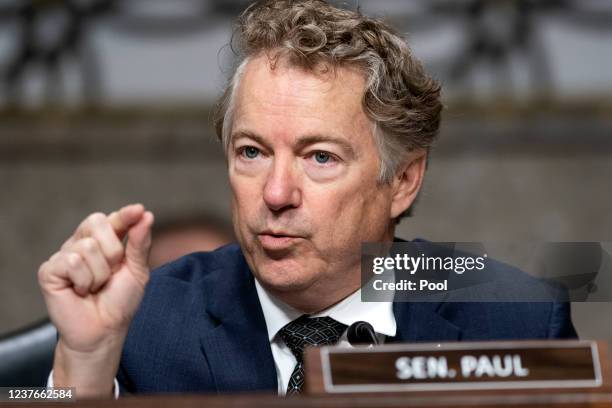 Sen. Rand Paul speaks at a Senate Health, Education, Labor, and Pensions Committee hearing on Capitol Hill on January 11, 2022 in Washington, D.C....