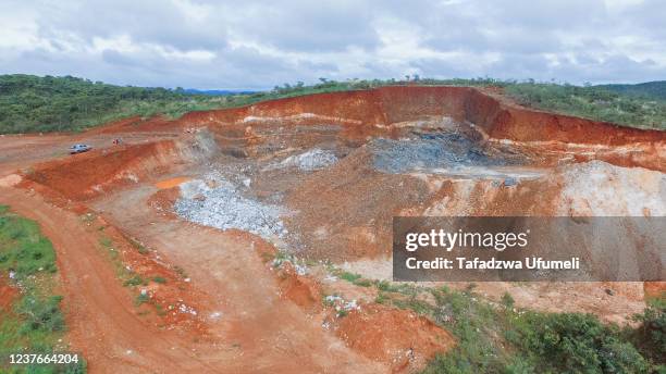 An aerial view showing part of the blast work done at the Arcadia mine on January 11, 2022 in Goromonzi, Zimbabwe. Last month, the Chinese firm...