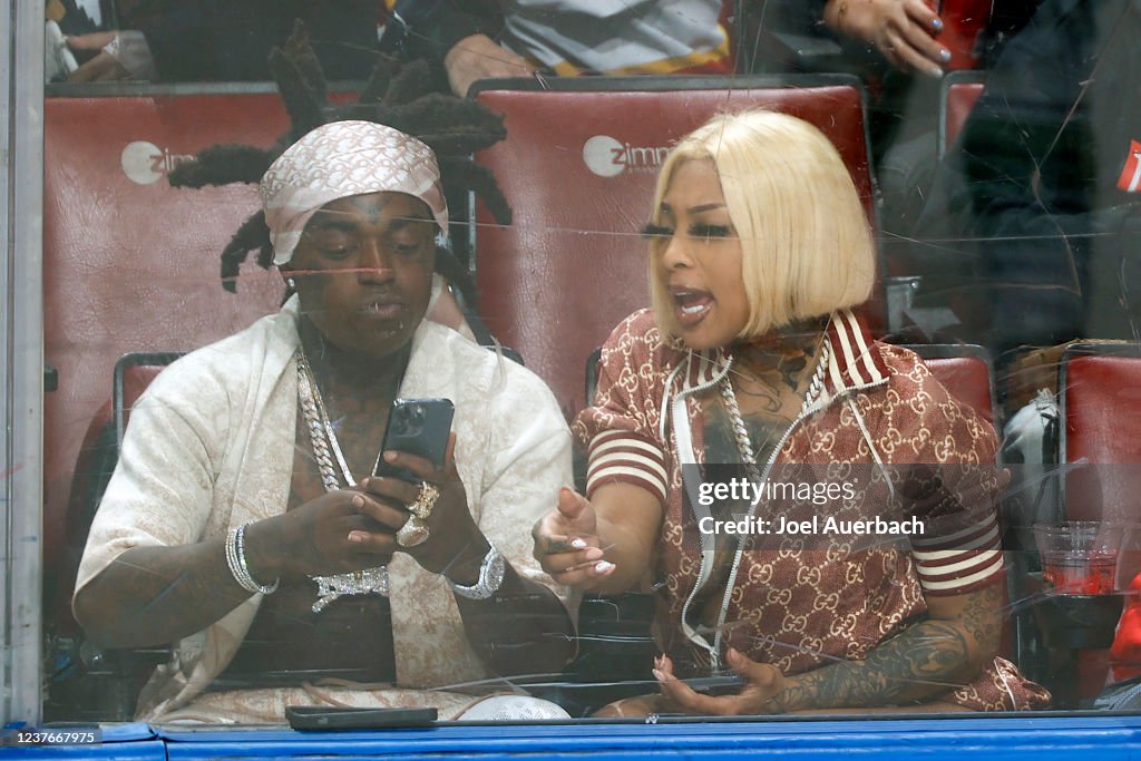 Rapper Kodak Black and fiancé Mellow Rackz watch the Florida Panthers ...
