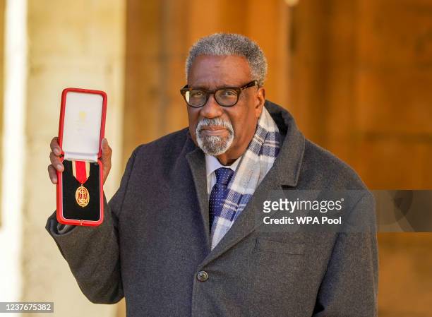 Former cricketer Sir Clive Lloyd after he received a Knighthood in an investiture ceremony at Windsor Castle on January 12, 2022 in Windsor, England.