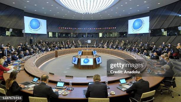 General view of the NATO-Russia Council at the Alliance's headquarters in Brussels, Belgium on January 12, 2022.