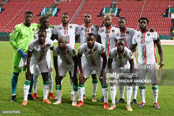 Mauritania's players, goalkeeper Babacar Diop, forward Pape Ibnou Ba, defender El Hassen Houebib, midfielder Abdallahi Mahmoud, midfielder Guessouma...