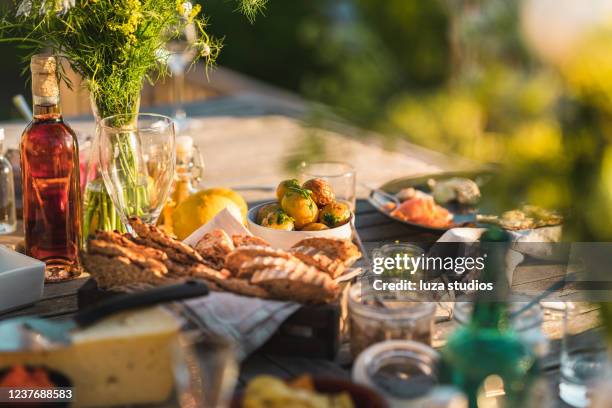 traditional swedish midsummer food - fish dinner stock pictures, royalty-free photos & images