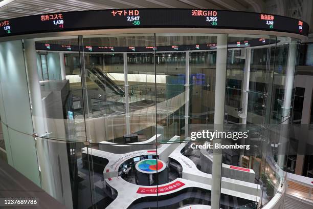 An electronic ticker at the Tokyo Stock Exchange , operated by Japan Exchange Group Inc. , in Tokyo, Japan, on Thursday, Jan. 13, 2022. Japans...