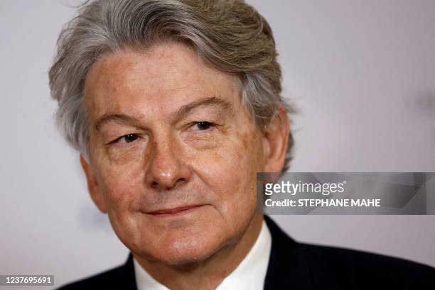 European Commissioner for Internal Market, French Thierry Breton, poses upon his arrival for an informal meeting of European Union countries' Defence...