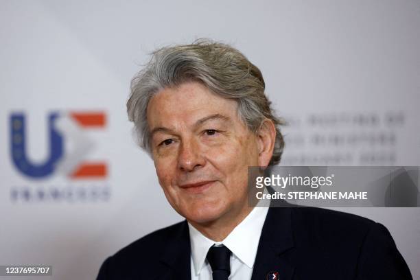 European Commissioner for Internal Market, French Thierry Breton, arrives for an informal meeting of European Union countries' Defence Ministers, as...