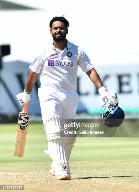 Rishabh Pant of India celebrates scoring a century during day 3 of the 3rd Betway WTC Test match between South Africa and India at Six Gun Grill...