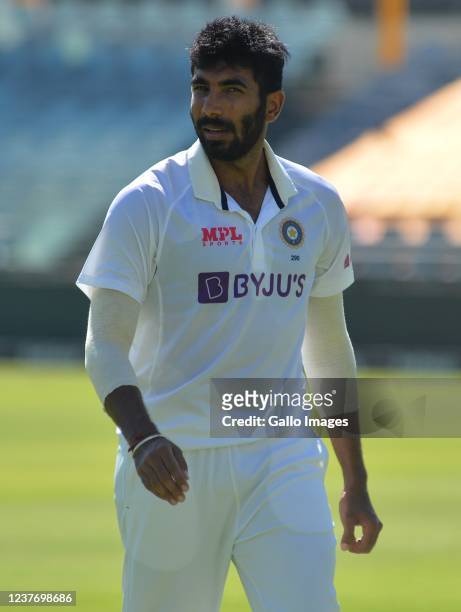 Jasprit Bumrah of India during day 3 of the 3rd Betway WTC Test match between South Africa and India at Six Gun Grill Newlands on January 13, 2022 in...