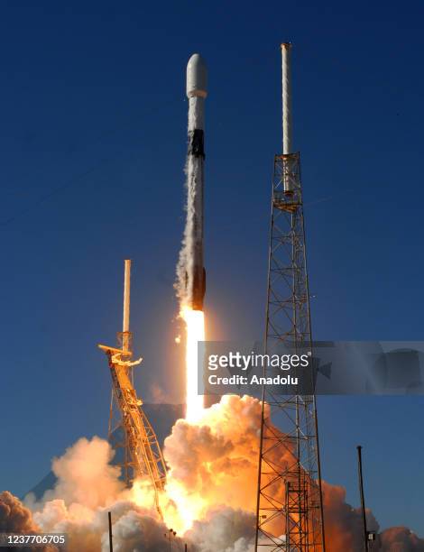 Falcon 9 rocket carrying the Grizu-263A satellite for Turkiye as part of the SpaceX Transporter-3 rideshare mission launches from pad 40 at Cape...