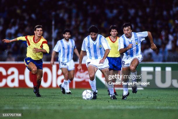 Jorge Burruchaga and Julio Olarticoechea of Argentina during the FIFA World Cup match between Argentina and Romania, at Stadio San Paolo, Napoli,...